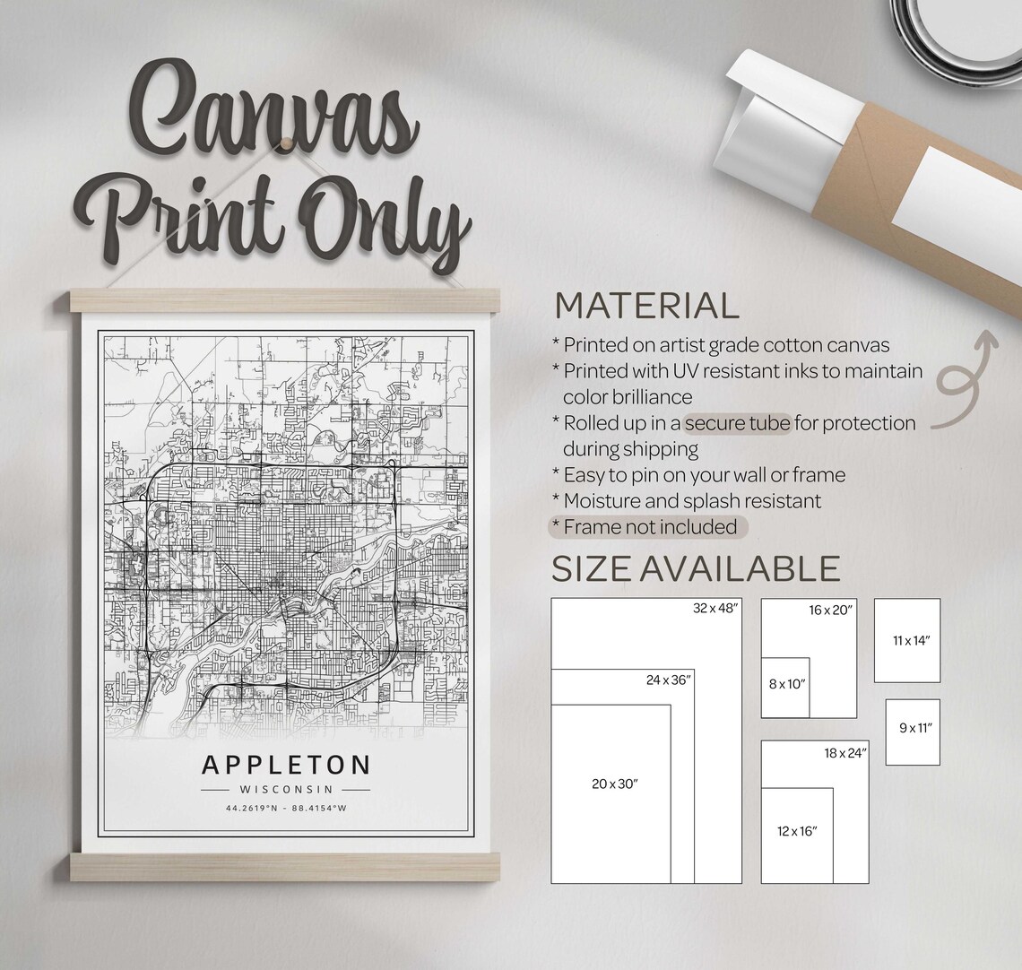 Appleton WI Street Map Print | Acrylic Glass Appleton City Map Print ...