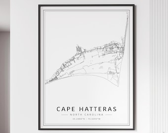 Cape Hatteras NC Street Map Print | Acrylic Glass Cape Hatteras Map | Canvas Cape Hatteras City Road Map | Poster Cape Hatteras City Map