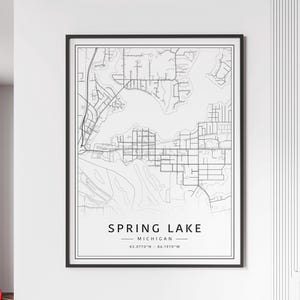 Impression de carte des rues de Spring Lake, MI | Impression de carte en verre acrylique Spring Lake | Impression de carte routière sur toile Spring Lake | Poster Impression de la carte du lac Spring