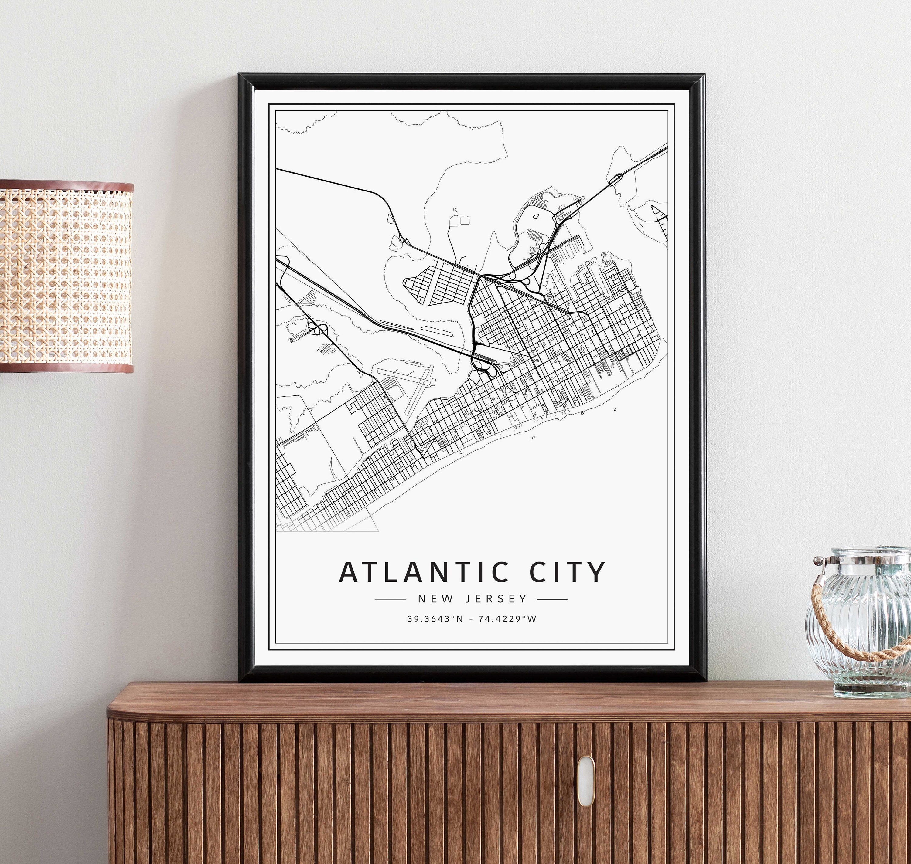 Atlantic City NJ Street Map Print | Acrylic Glass Atlantic City Map ...
