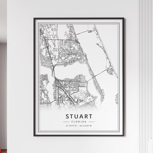 Impression de carte de rue de Stuart Florida | Impression de carte de Stuart en verre acrylique | Impression de carte routière de Stuart sur toile | Poster Stuart Map Print