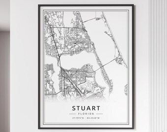 Stuart Florida Street Map Print | Acrylic Glass Stuart Map Print | Canvas Stuart Road Map Print | Poster Stuart Map Print