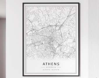 Athens Georgia Street Map Print | Acrylic Athens City Map Print | Canvas Athens Road Map Print | Poster Athens Map Print