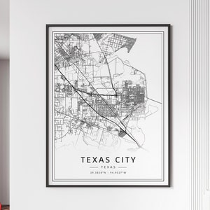 Texas City TX Street Map Print | Acrylic Texas City Map Print | Canvas Texas City Road Map Print | Poster Texas City Map Print