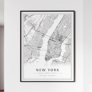 Impression de plan des rues de New York NY | Impression de carte de New York en verre acrylique | Impression de carte routière de New York | Poster Impression carte de New York