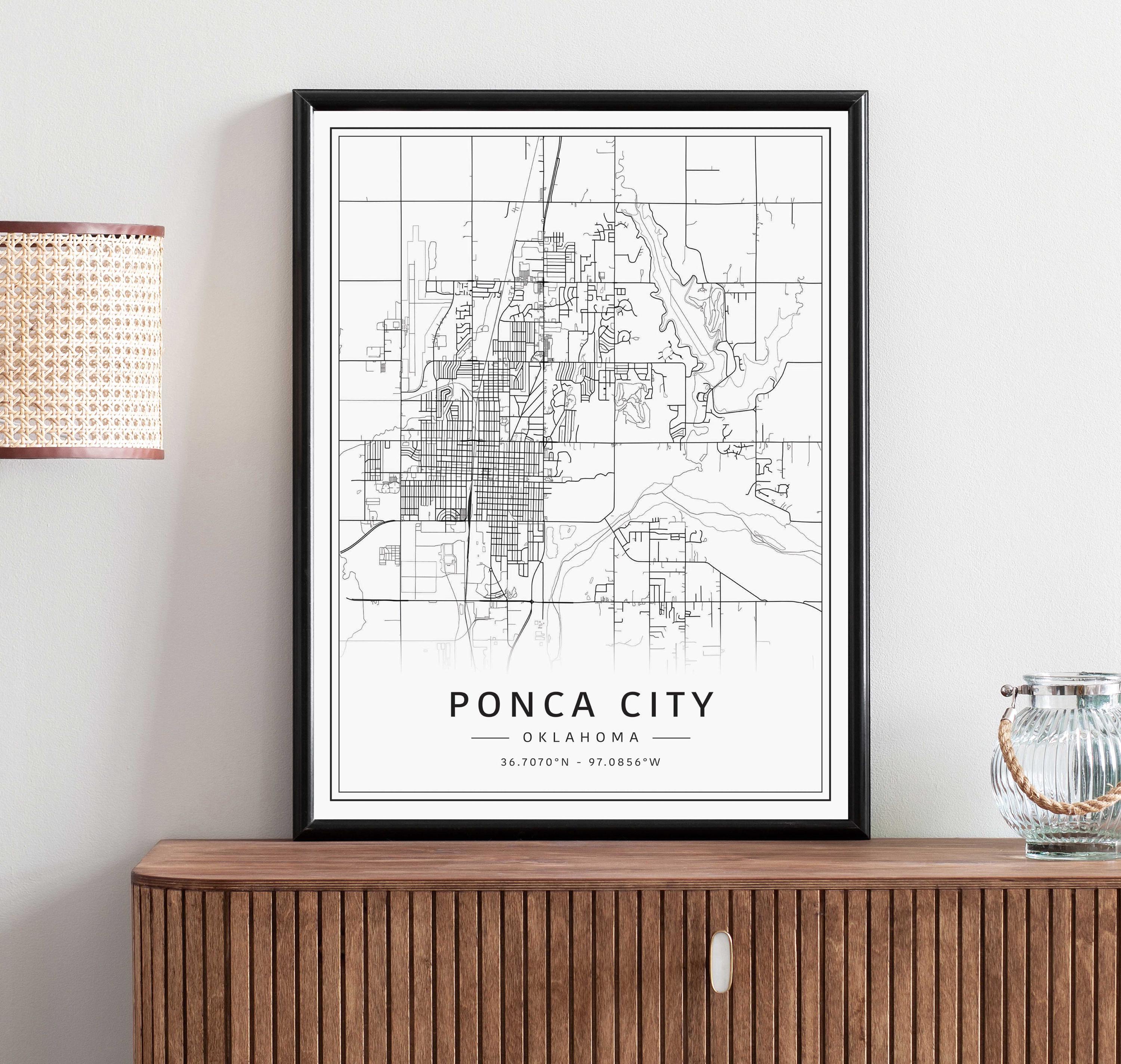 Ponca City OK Street Map Print | Acrylic Glass Ponca City Map Print ...