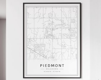 Piedmont OK Street Map Print | Acrylic Glass Piedmont City Map Print | Canvas Piedmont Road Map Print | Poster Piedmont Map Print