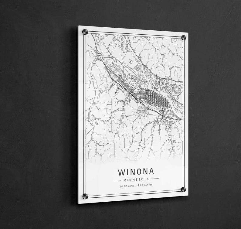 Winona Map Winona MN Street Map Print | Acrylic Glass Winona City Map Print ...