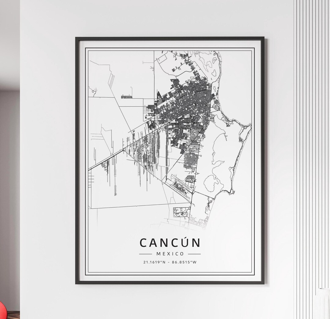 Cancún Mexico Street Map Print | Acrylic Glass Cancún City Map Print ...