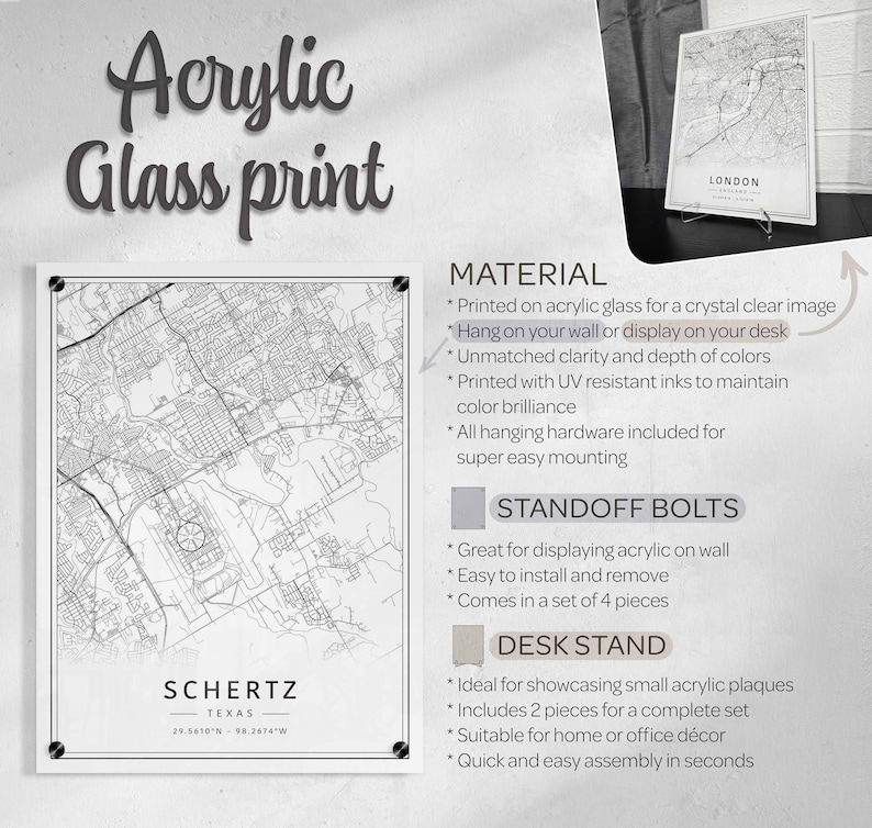 Schertz Texas Street Map Print Acrylic Schertz City Map Print Canvas