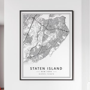 Impression de carte des rues de Staten Island NY | Impression de carte de Staten Island en verre acrylique | Carte routière de Staten Island sur toile | Poster Carte de Staten Island