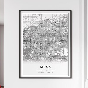 Impression de carte de rue de Mesa Arizona | Impression acrylique de carte de ville de Mesa | Impression de carte routière Mesa sur toile | Poster Impression du plan de la ville de Mesa