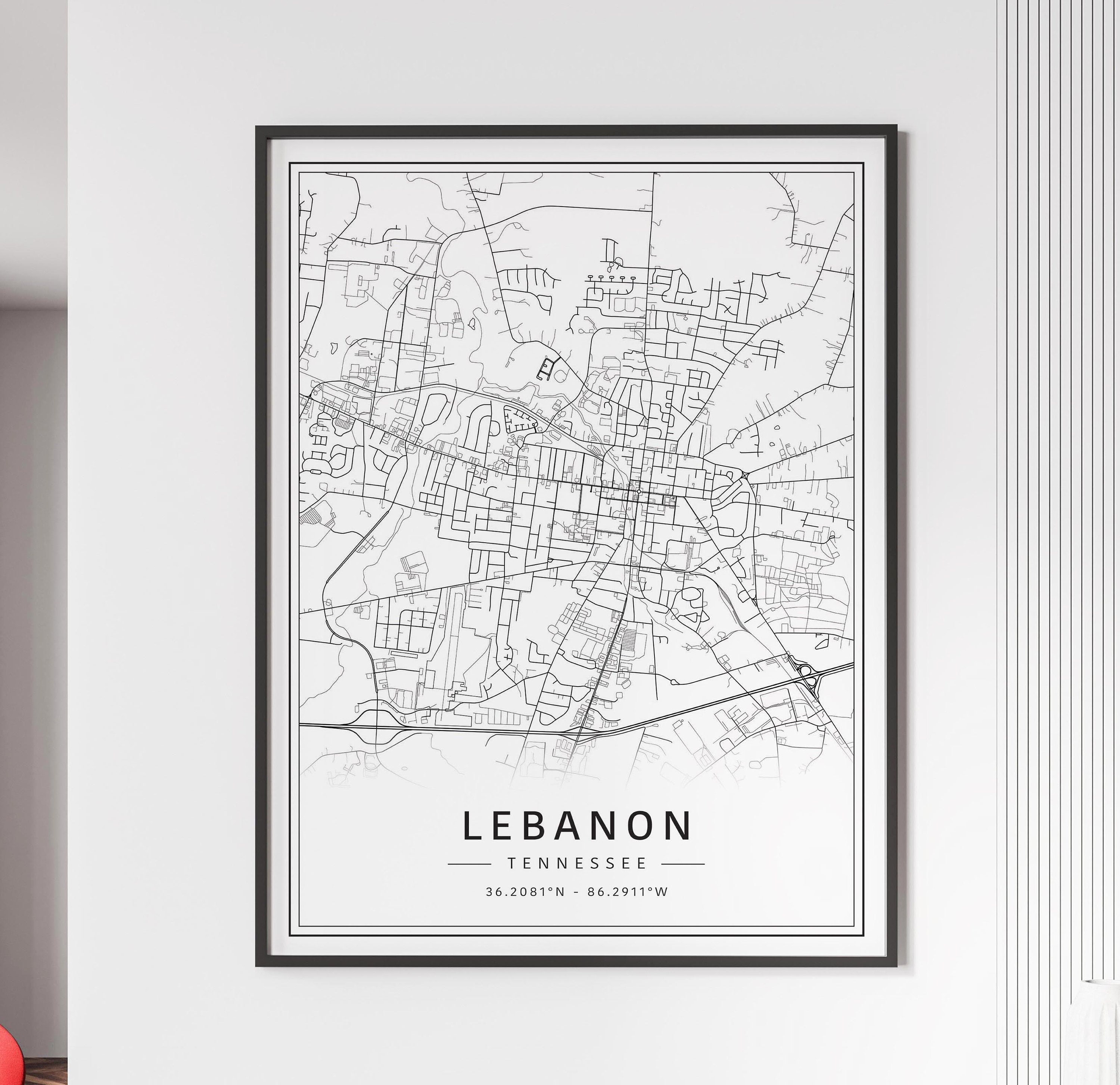 Lebanon TN Street Map Print | Acrylic Lebanon City Map Print | Canvas Lebanon Road Map Print | Poster Lebanon Map Print