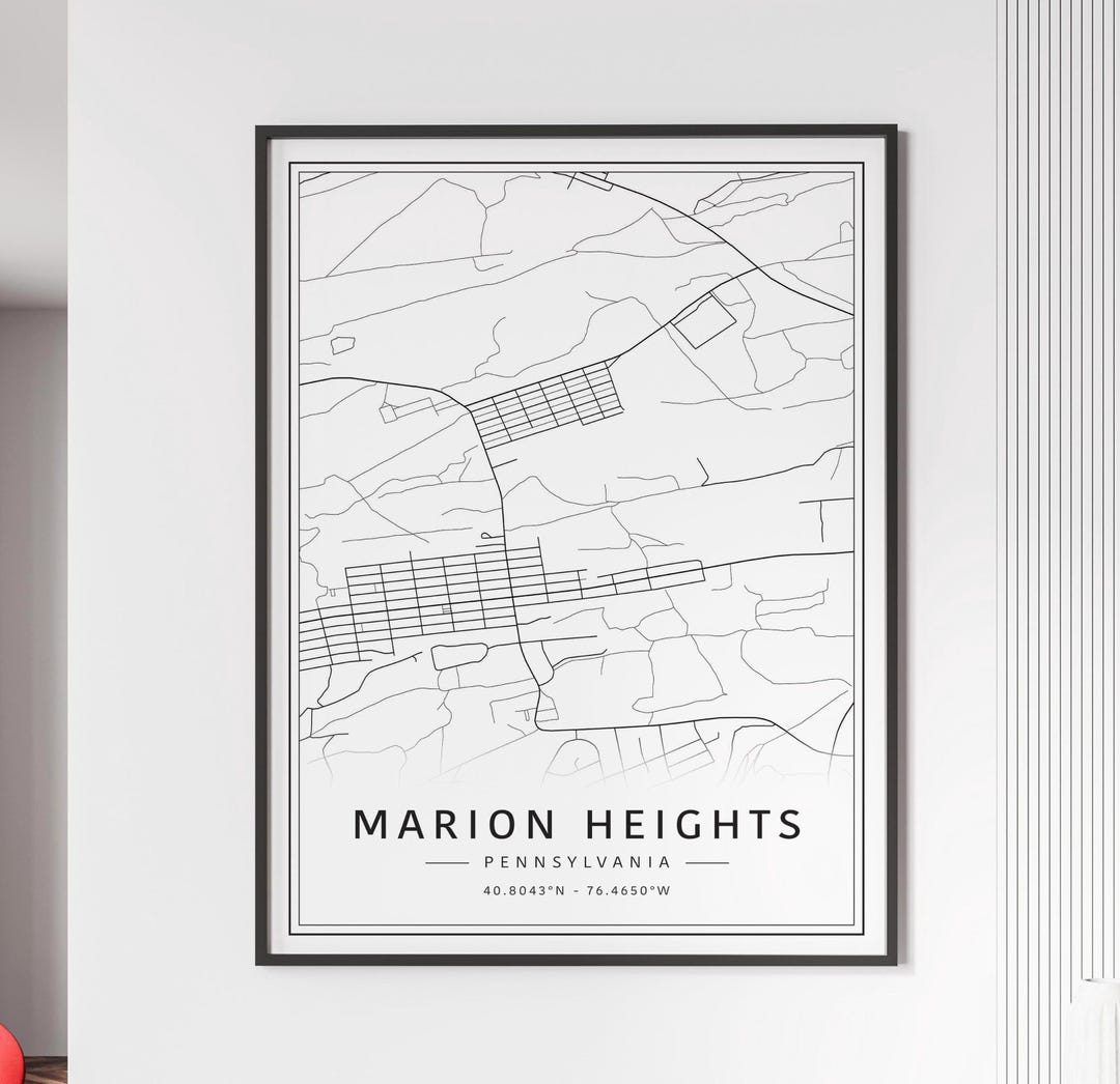 Marion Heights PA Street Map Print Acrylic Glass Marion Heights Map Print Canvas Marion Heights