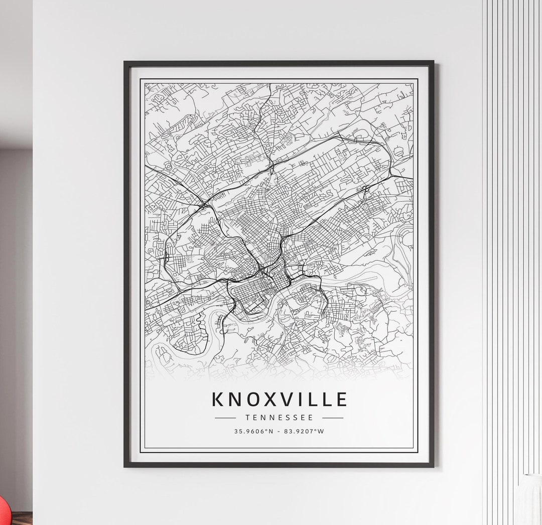 Knoxville Tennessee Street Map Print | Acrylic Glass Knoxville City Map ...