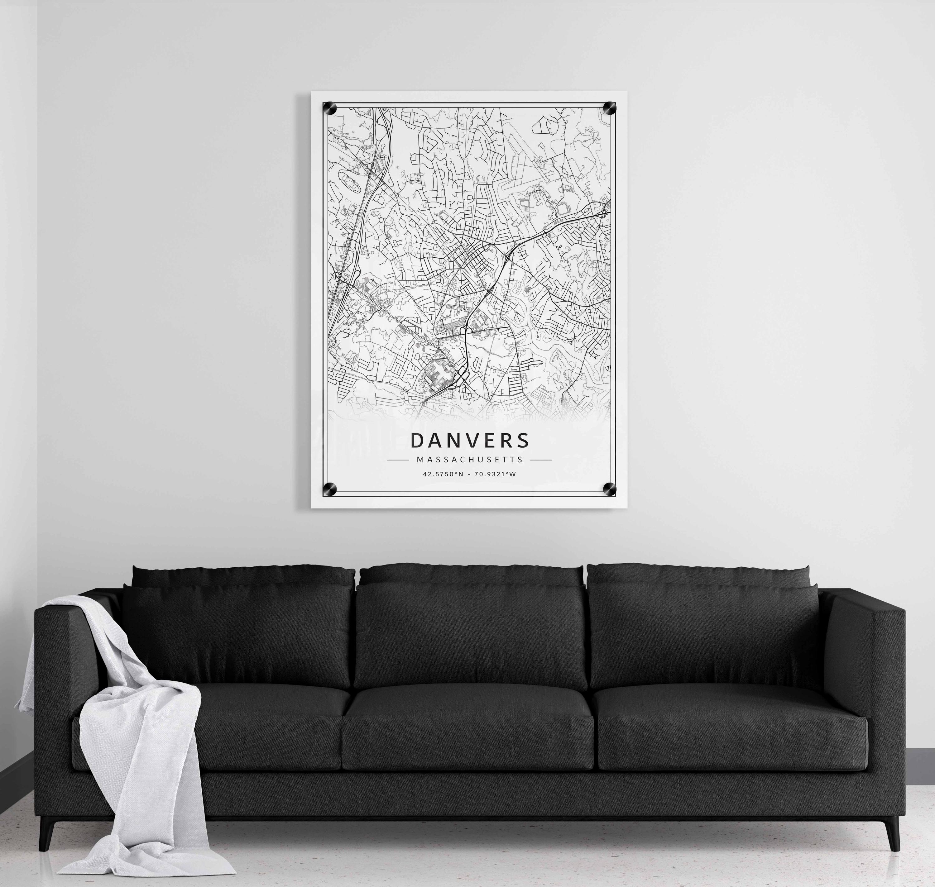 Danvers MA Street Map Print | Acrylic Glass Danvers Map Print | Canvas ...