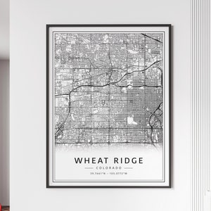 Impression du plan des rues du CO de Wheat Ridge | Impression de carte en verre acrylique de Wheat Ridge Springs | Impression de carte routière de Wheat Ridge sur toile | Poster Carte de la crête de blé