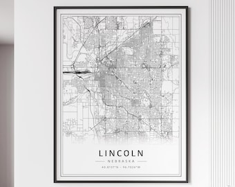 Lincoln NE Street Map Print | Acrylic Glass Lincoln City Map Print | Canvas Lincoln Road Map Print | Poster Lincoln Map Print