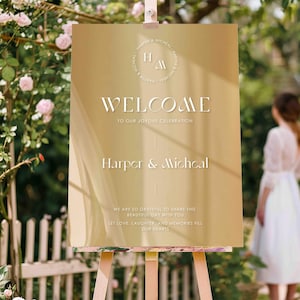 Gold Acrylic Wedding Welcome Sign | Gold Wedding Sign | Gold Custom Wedding Sign | Welcome to our Wedding Sign Gold White Writing Rectangle