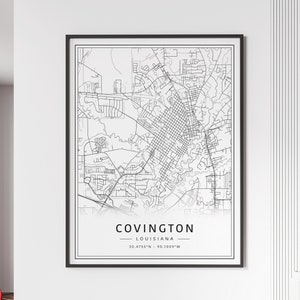 Impression du plan des rues de Covington LA | Impression acrylique de carte de la ville de Covington | Impression de carte routière de Covington sur toile | Poster impression carte de Covington