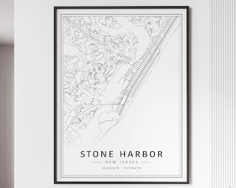 Stone Harbor NJ Street Map Print | Acrylic Glass Stone Harbor Map Print | Canvas Stone Harbor Road Map Print | Poster Stone Harbor Map Print