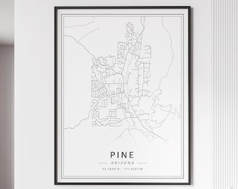 Pine Arizona Street Map Print | Acrylic Pine Map Print | Canvas