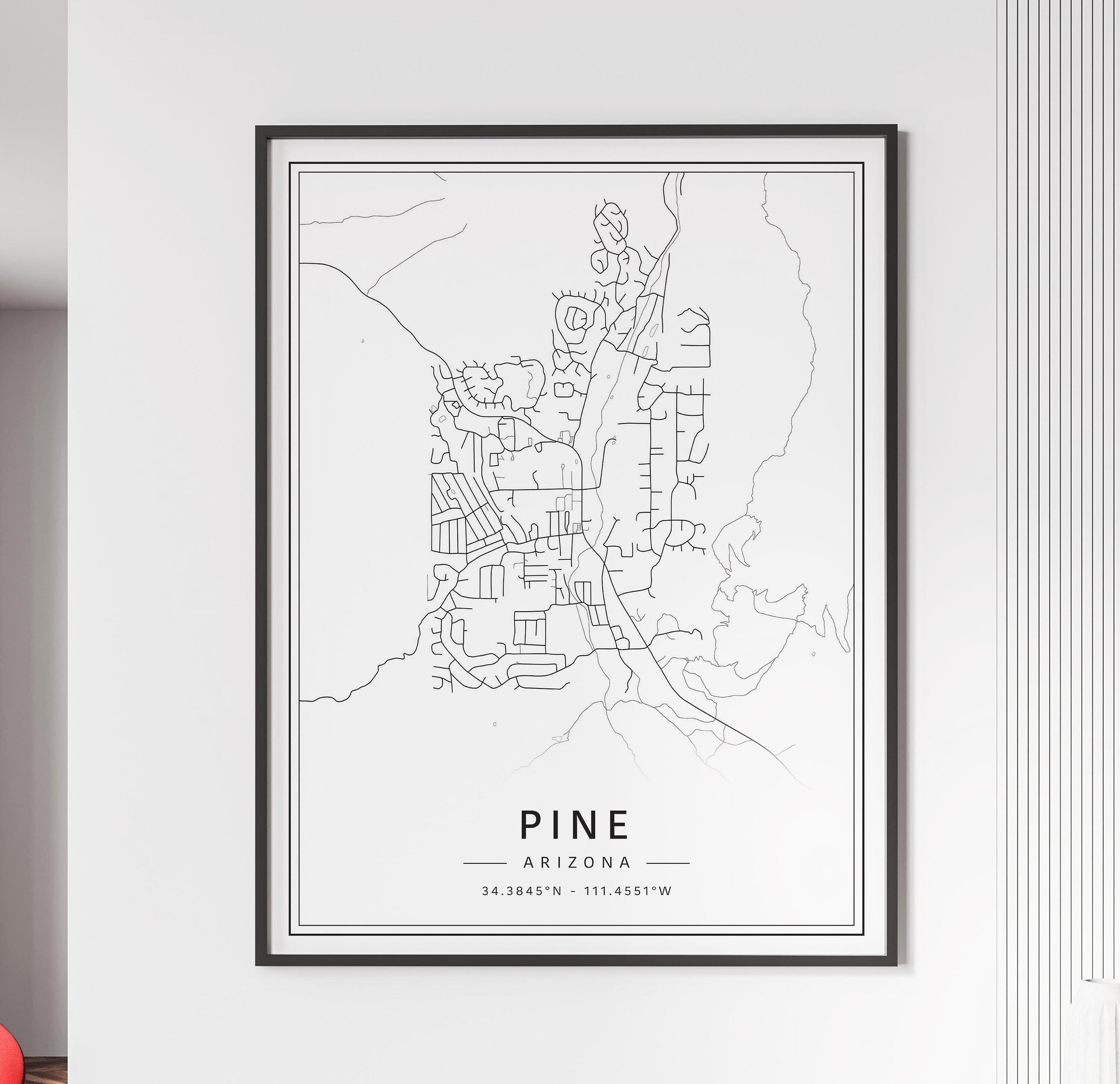 Pine Arizona Street Map Print | Acrylic Pine Map Print | Canvas