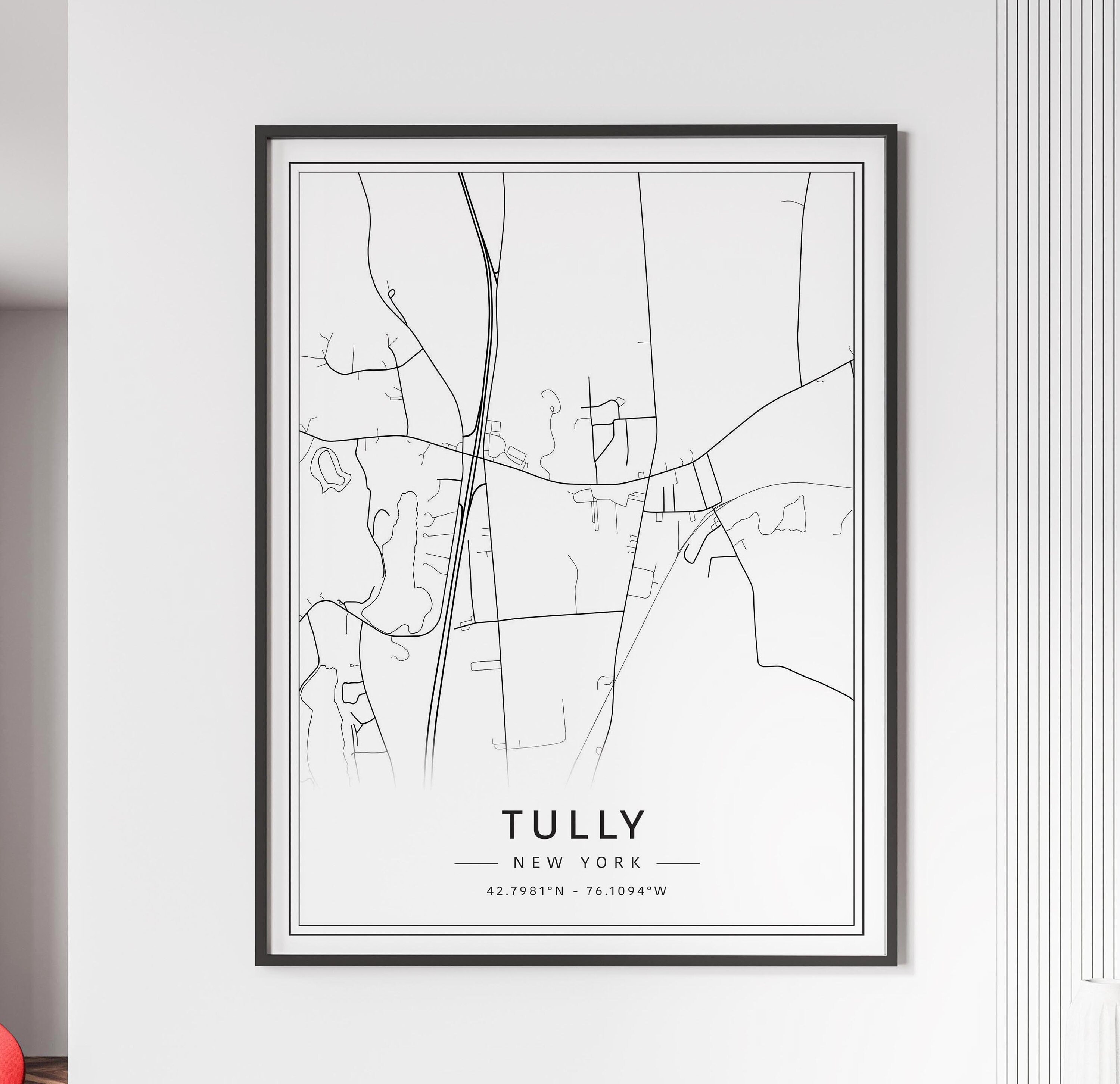 Tully NY Street Map Print | Acrylic Glass Tully City Map Print | Canvas ...