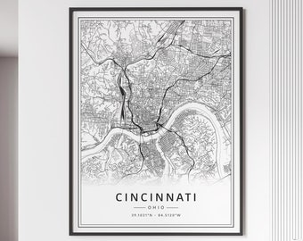 Cincinnati Ohio city Map Print | Acrylic Glass Cincinnati  Map Print | Canvas Cincinnati  Road Map Print | Poster Cincinnati  Map Print
