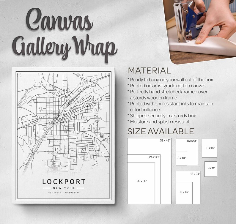 Lockport NY Street Map Print Acrylic Glass Lockport Map Print Canvas