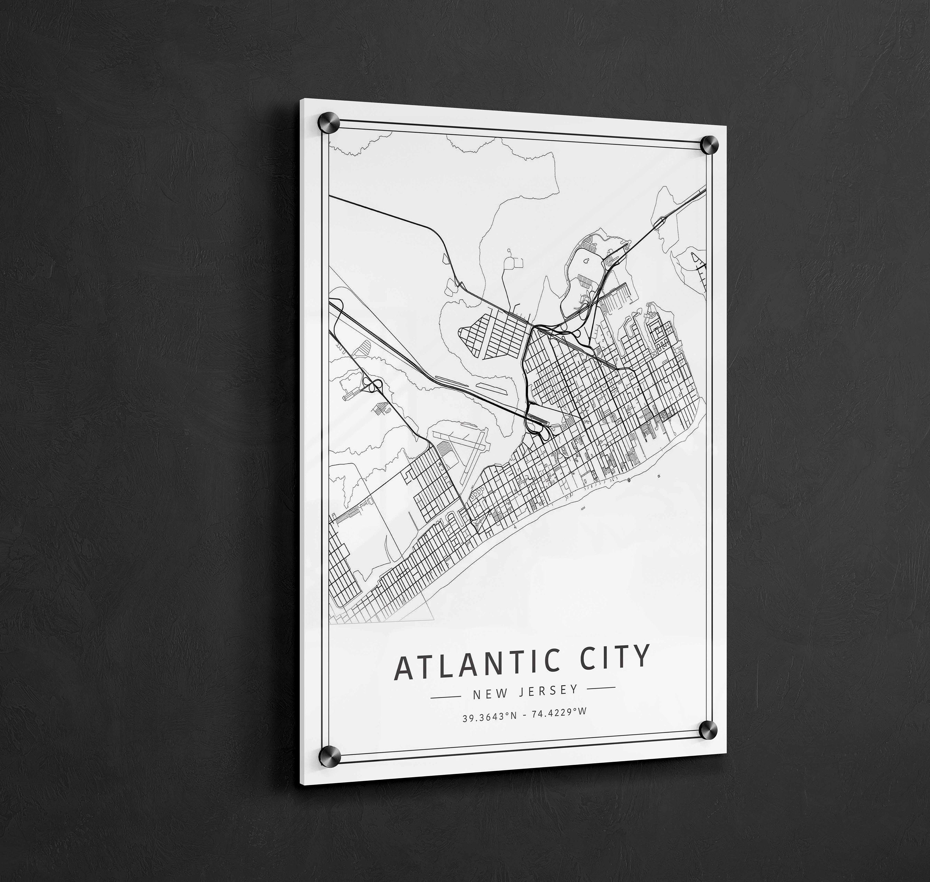 Atlantic City NJ Street Map Print | Acrylic Glass Atlantic City Map ...