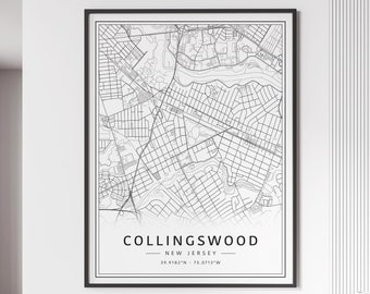 Collingswood NJ Street Map Print | Acrylic Glass Collingswood City Map Print | Canvas Collingswood Road Map Print | Poster Collingswood Map