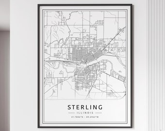 Sterling IL Street Map Print | Acrylic Sterling City Map Print | Canvas Sterling Road Map Print | Poster Sterling Map Print