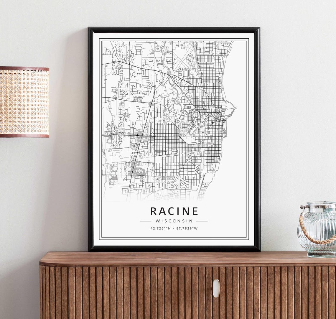 Racine WI Street Map Print | Acrylic Glass Racine City Map Print ...