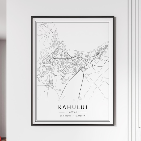 Kahului Hawaii Street Map Print | Acrylic Glass Kahului City Map Print | Canvas Kahului Road Map Print | Poster Kahului Map Print