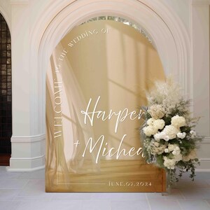 Gold Acrylic Wedding Welcome Sign | Gold Wedding Sign | Gold Custom Wedding Sign | Welcome to our Wedding Sign Gold White Writing Arch