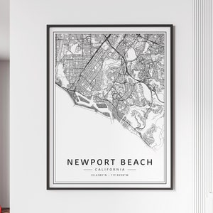 Impression du plan des rues de Newport Beach en Californie | Impression de carte de Newport Beach sur verre acrylique | Carte routière de Newport Beach en toile | Poster Impression de carte de Newport Beach