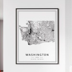 Carte des rues de l'État de Washington | Impression de carte de l'État de Washington en verre acrylique | Impression de carte routière de Washington | Poster Carte de Washington