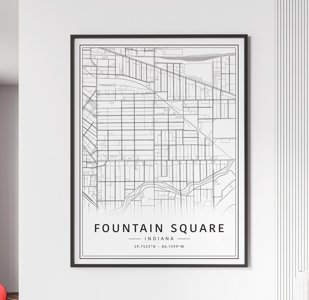 Fountain Square IN Street Map Print | Acrylic Fountain Square Map Print ...