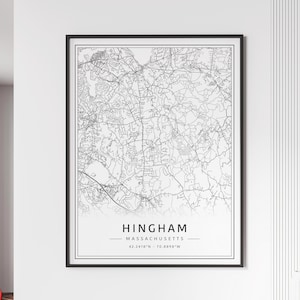 Hingham MA Street Map Print | Acrylic Glass Hingham Map Print | Canvas Hingham Road Map Print | Poster Hingham Map Print