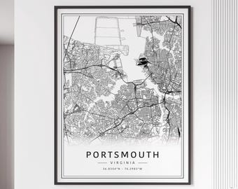Portsmouth VA Street Map Print | Acrylic Glass Portsmouth City Map Print | Canvas Portsmouth Road Map Print | Poster Portsmouth Map Print