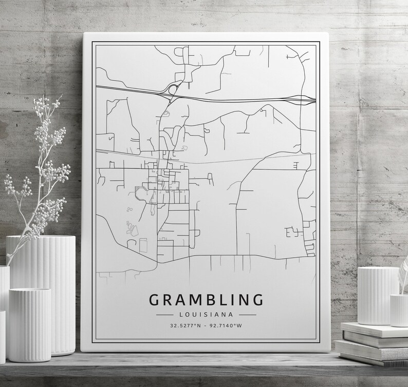 Grambling LA Street Map Print Acrylic Grambling City Map Print Canvas