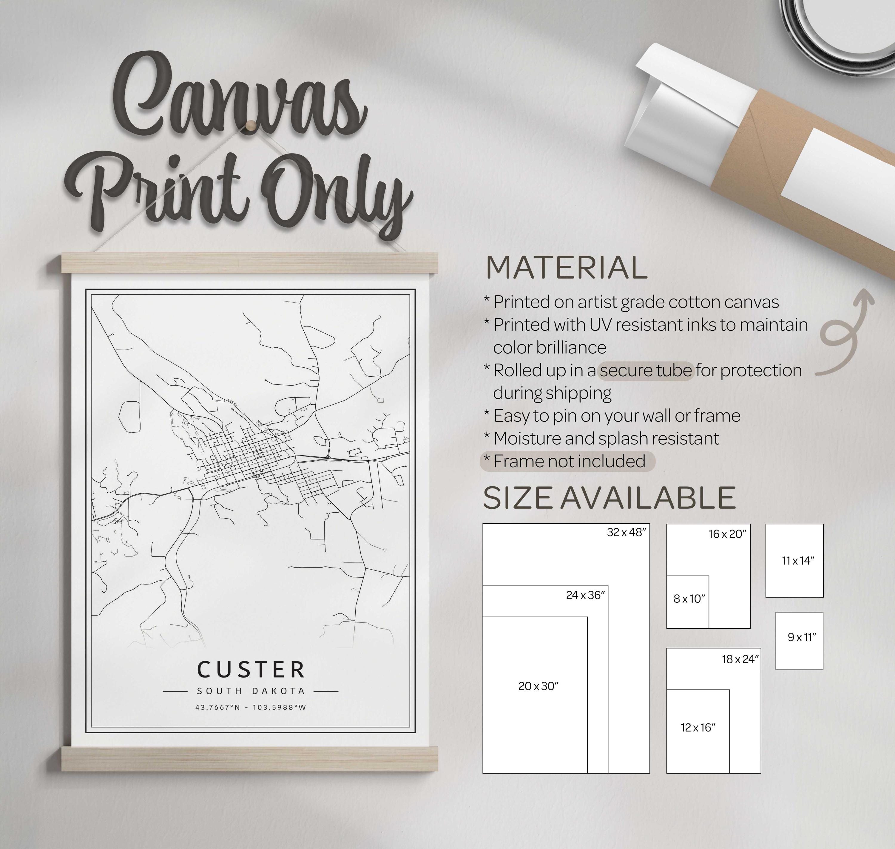 Custer SD Street Map Print | Acrylic Glass Custer City Map Print ...