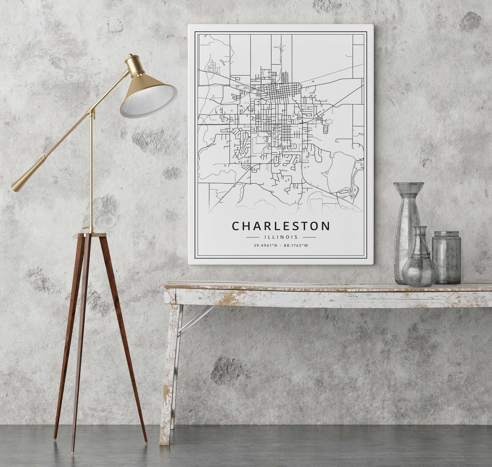 Charleston Illinois Street Map Print | Acrylic Glass Charleston City ...