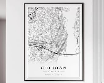 Old Town Virginia Street Map Print | Acrylic Glass Old Town Map Print | Canvas Old Town Road Map Print | Poster Old Town Map Print