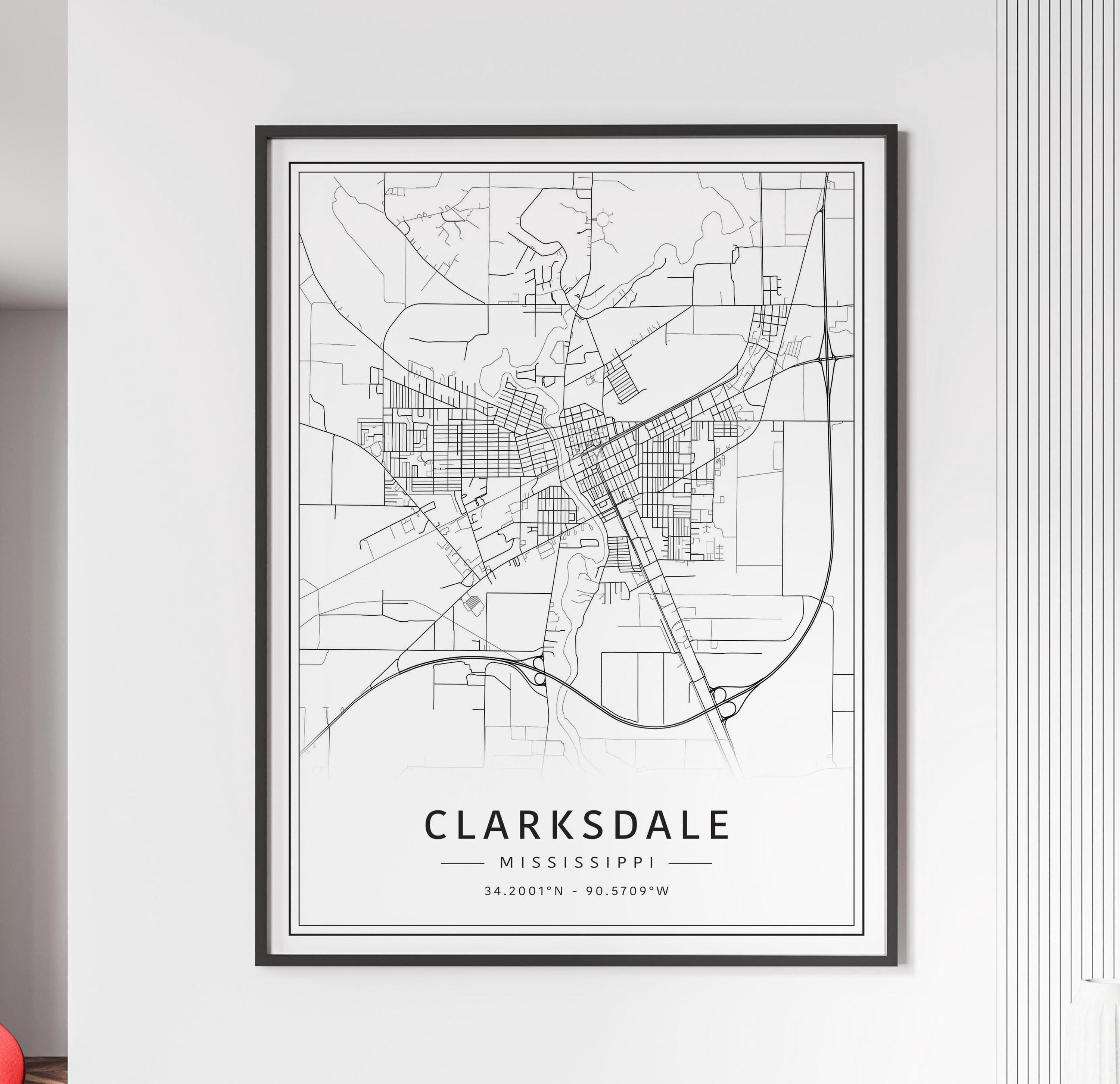 Clarksdale MS Street Map Print | Acrylic Glass Clarksdale City Map