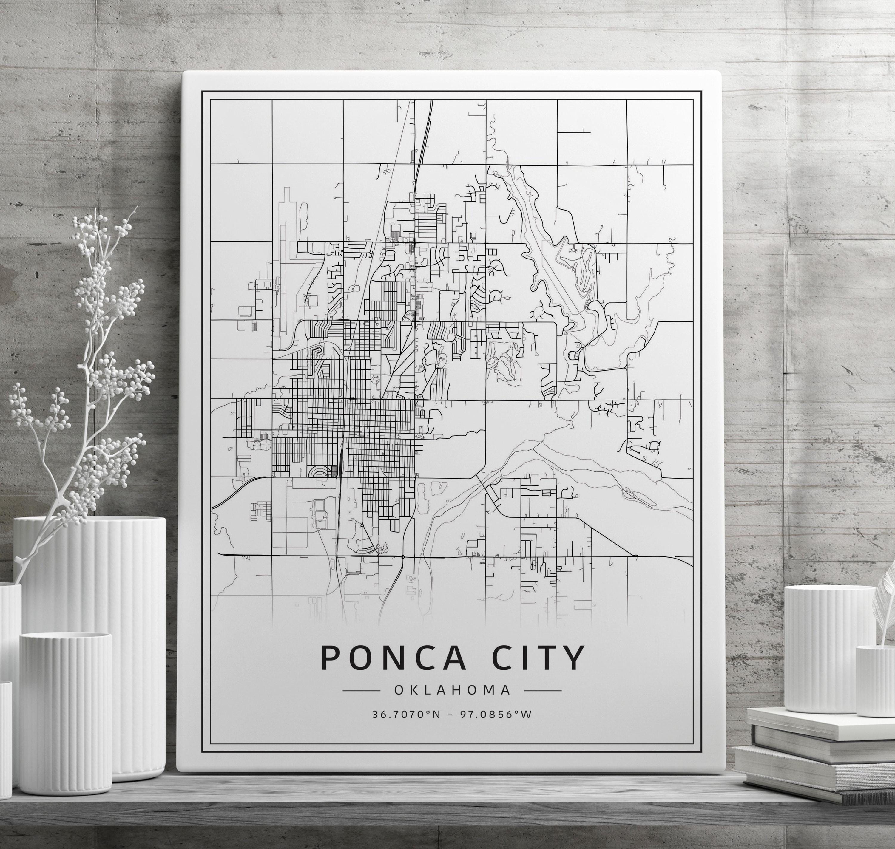 Ponca City OK Street Map Print | Acrylic Glass Ponca City Map Print ...