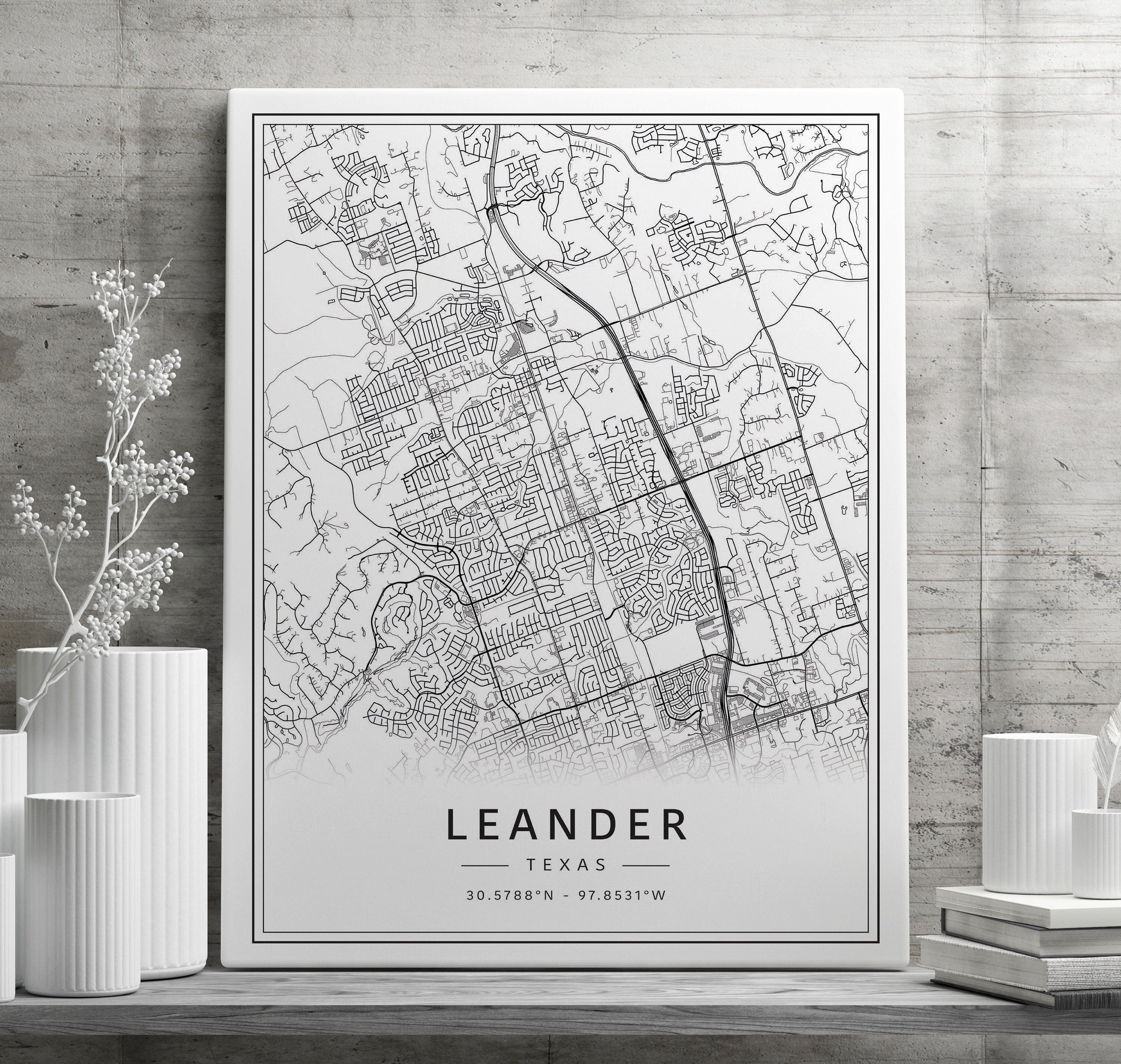 Leander Zip Code Map Leander TX Street Map Print | Acrylic Leander City Map Print | Canvas ...