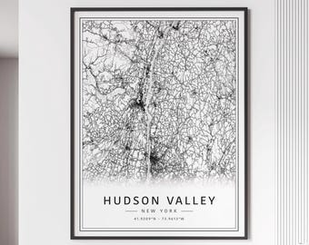 Hudson Valley NY Street Map Print | Acrylic Glass Hudson Valley Map Print | Canvas Hudson Valley Road Map Print | Poster Hudson Valley Map