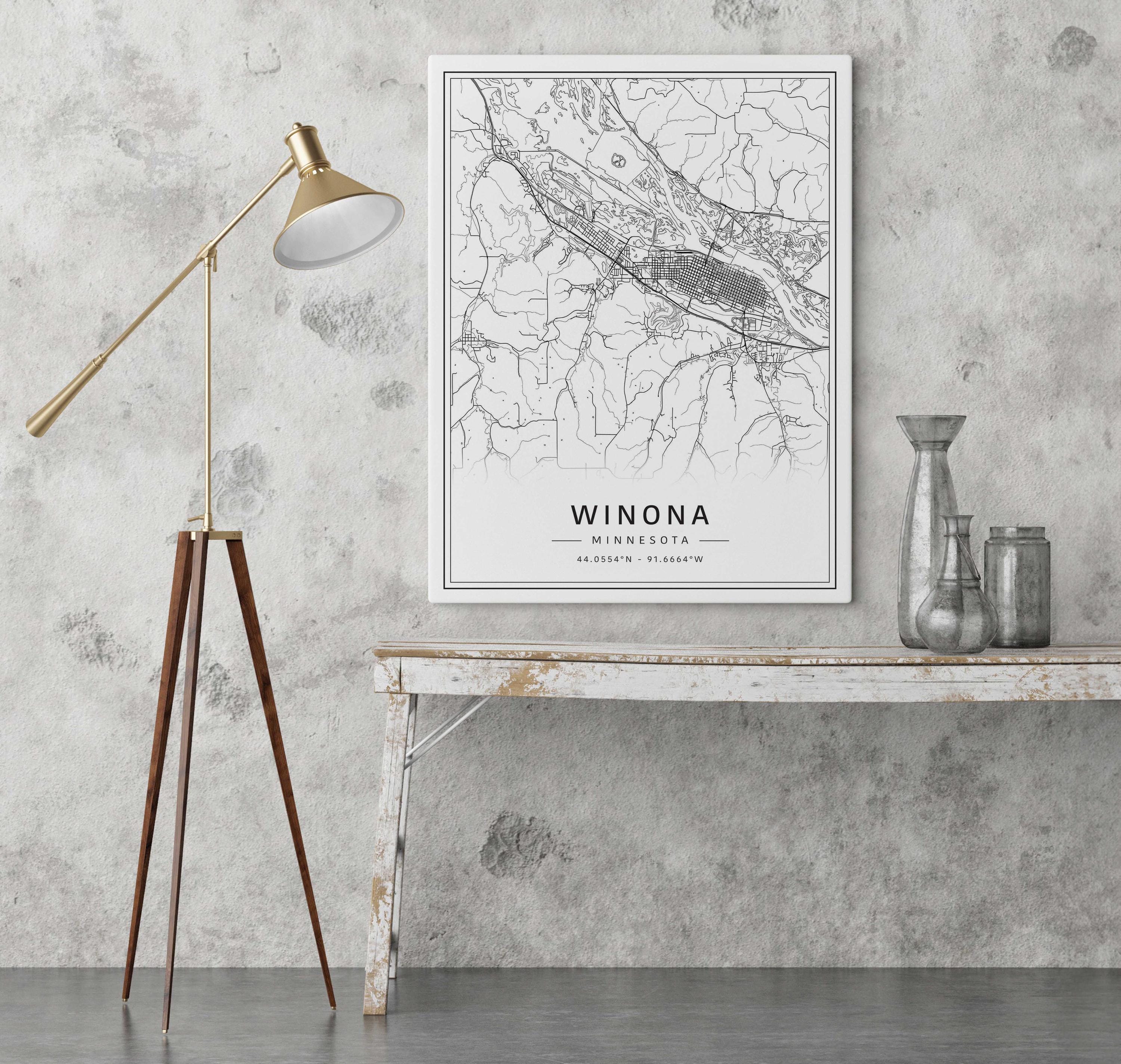 Winona Map Winona MN Street Map Print | Acrylic Glass Winona City Map Print ...